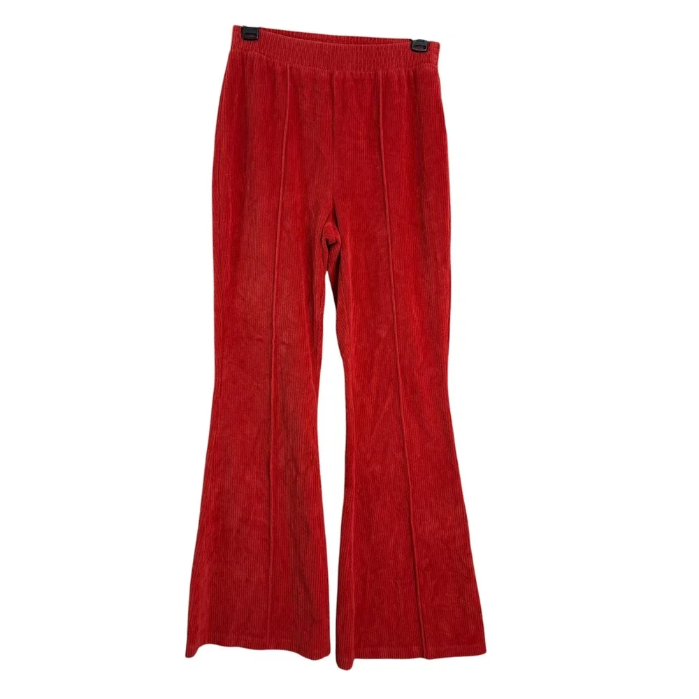 Aerie Red Corduroy Flare Pants‎ Womens Small Regular High Waisted Seam Detail